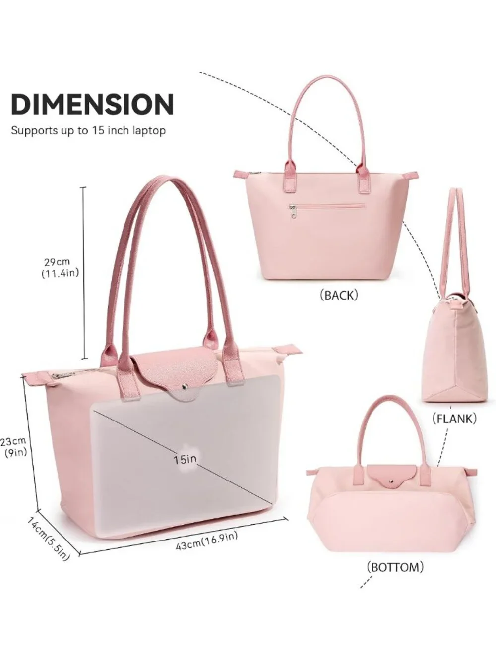Spacious Nylon Tote Bag for Women, Large Capacity Foldable Hobo Purse, Pink